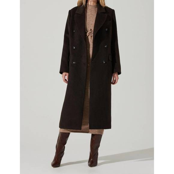 NEW ASTR morana double breasted duster coat in dark brown - Picture 1 of 3